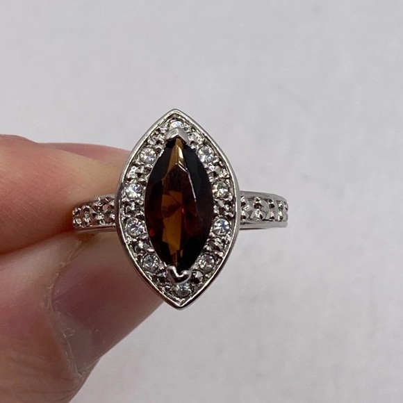 Sterling Silver Marquise Cut Smokey Quartz Halo Ring Pave Blend 9 Luxury Jewelry - Picture 2 of 7